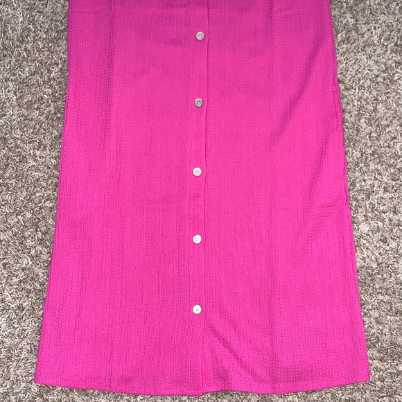 NWT Women’s Kaktus Sleeveless Collated Button-Front Hot Pink Shift Dress Small - Picture 5 of 8